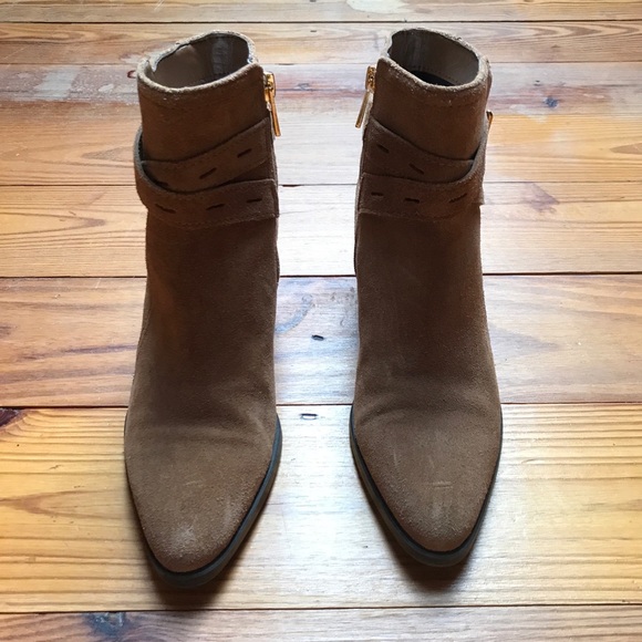 Naturalizer Suede Tan Cognac Pointed Toe Boots with Strap, EUC, 7.5 - Picture 2 of 13